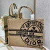 Dior M1286 Large Book Tote Beige jute fabric with Union motif embroidery