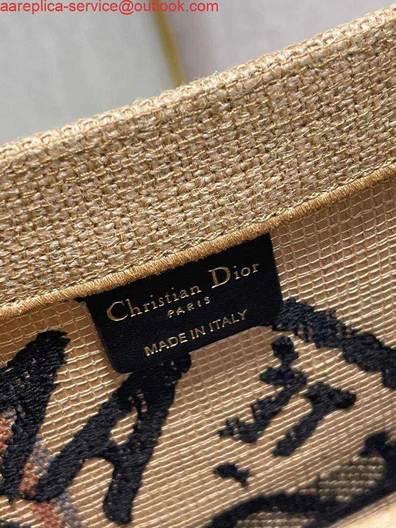 Dior M1286 Large Book Tote Beige jute fabric with Union motif embroidery