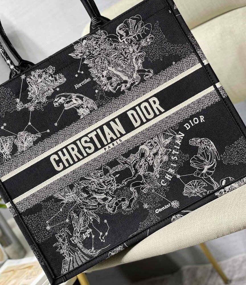 Dior M1286 Large Book Tote Black Toile de Jouy Zodiac latte embroidery