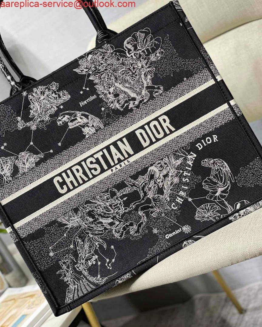 Dior M1286 Large Book Tote Black Toile de Jouy Zodiac latte embroidery