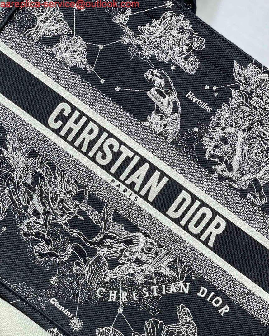 Dior M1286 Large Book Tote Black Toile de Jouy Zodiac latte embroidery