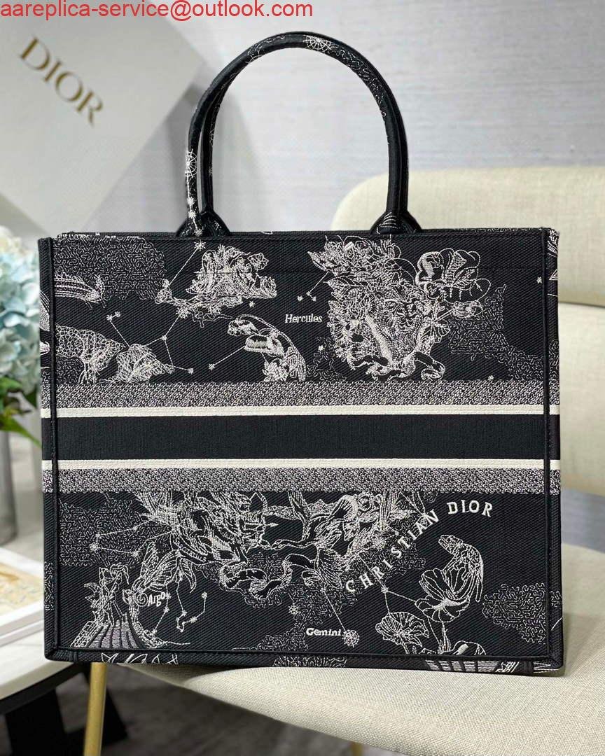 Dior M1286 Large Book Tote Black Toile de Jouy Zodiac latte embroidery