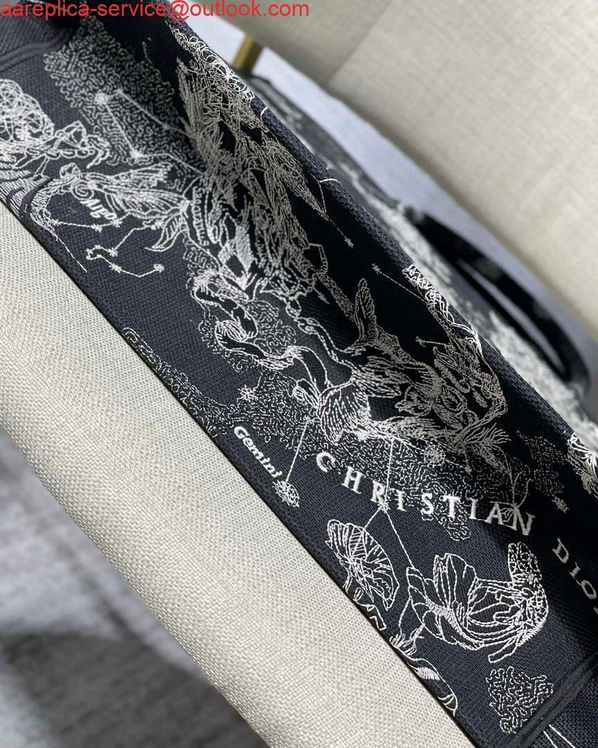 Dior M1286 Large Book Tote Black Toile de Jouy Zodiac latte embroidery