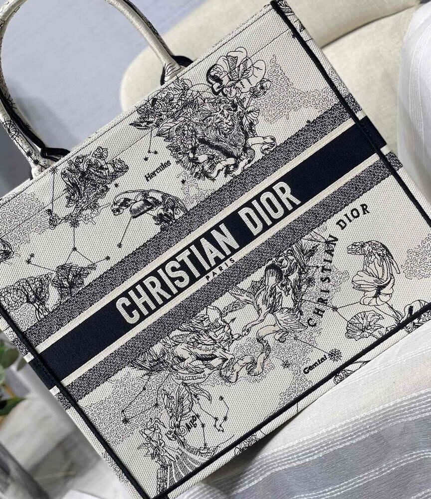 Dior M1286 Large Book Tote Toile de Jouy Zodiac latte embroidery
