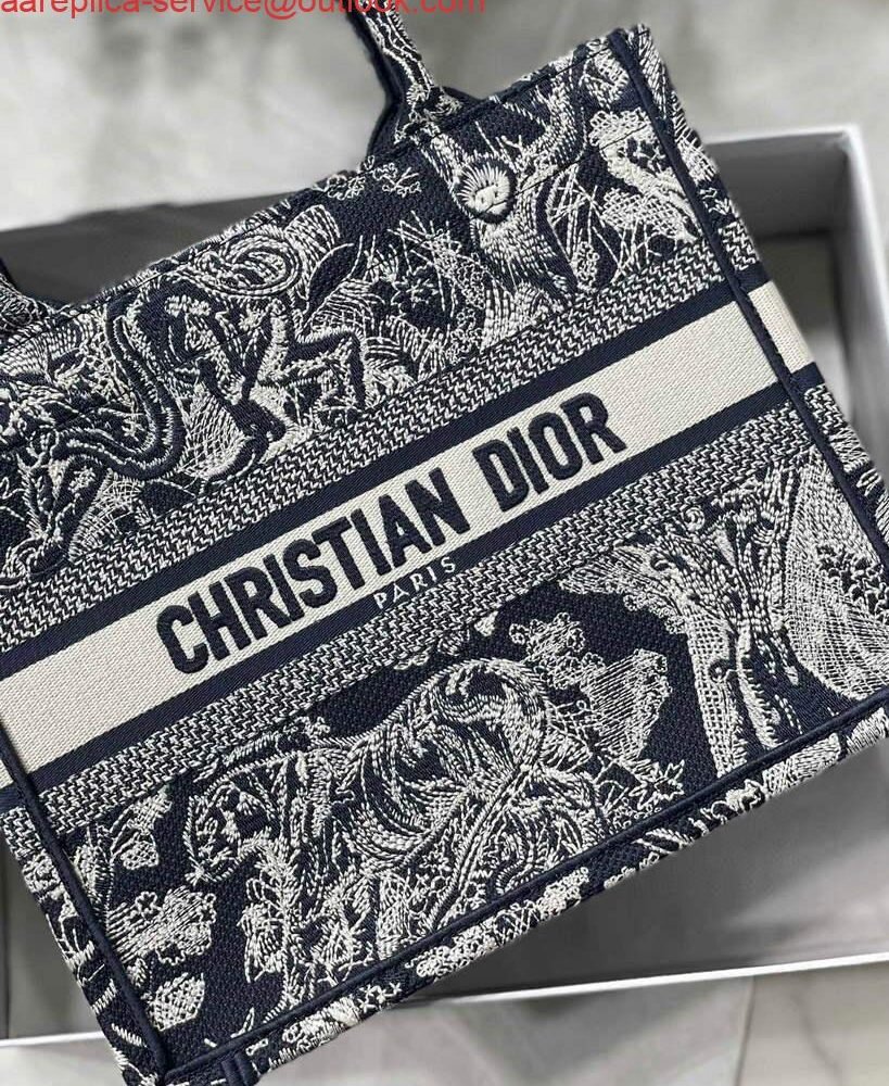 Replica Dior Book Tote M1265 Small Toile De Jouy Embroidery Blue