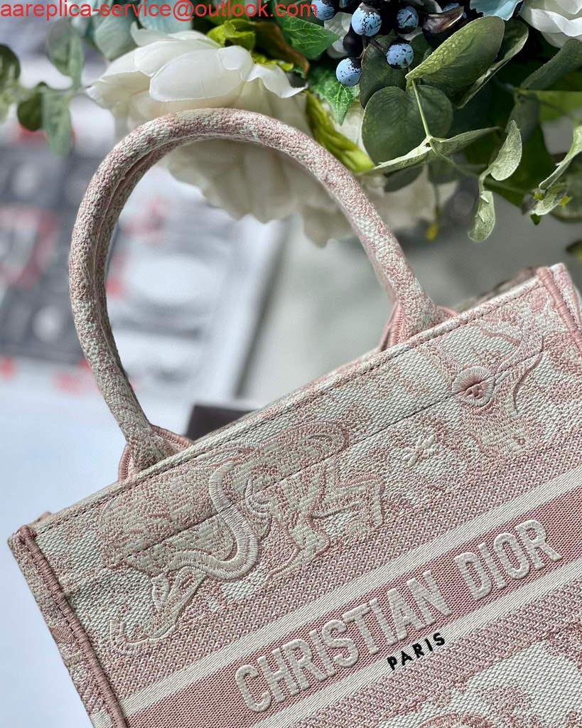 Replica Dior Book Tote M1265 Small Dior Toile De Jouy Reverse Embroidery Pink