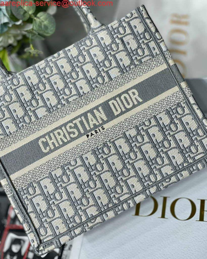 Dior Book Tote M1265 Small Dior Oblique Embroidery Gray