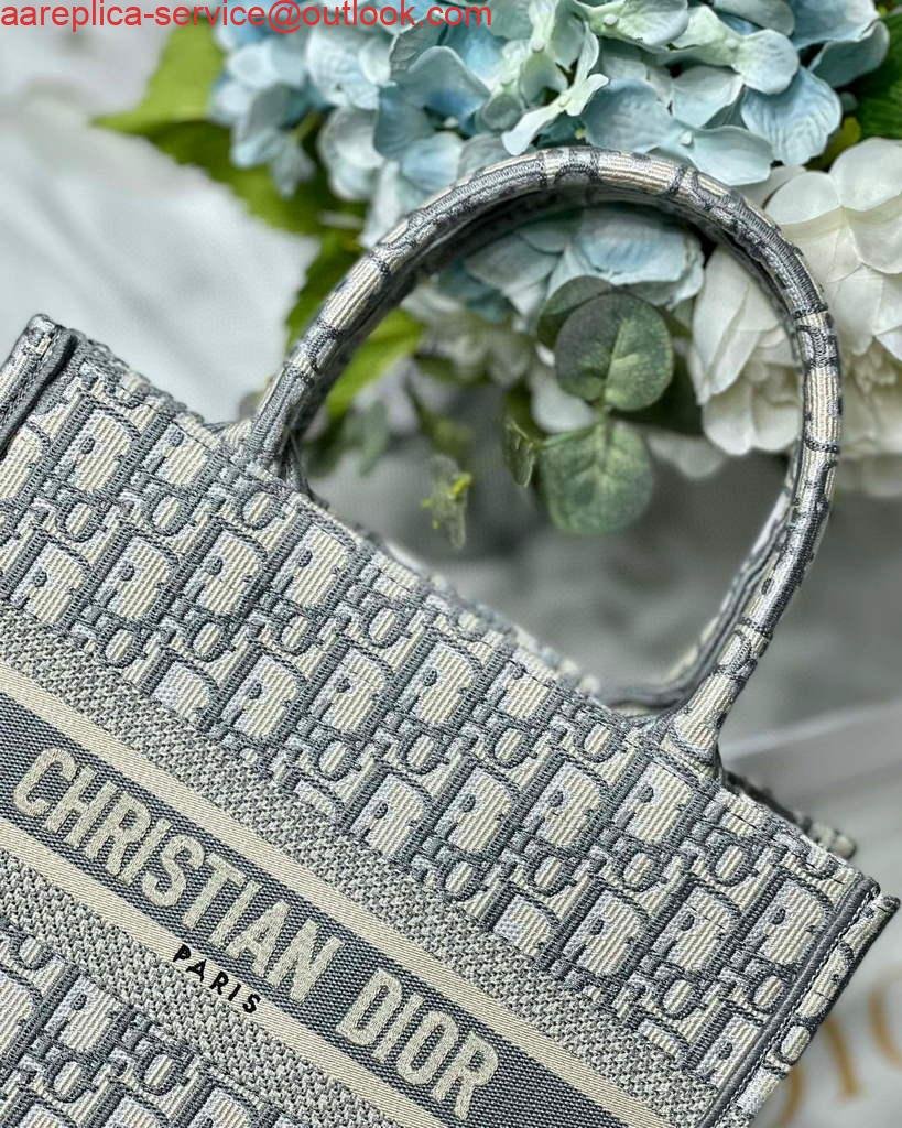 Dior Book Tote M1265 Small Dior Oblique Embroidery Gray