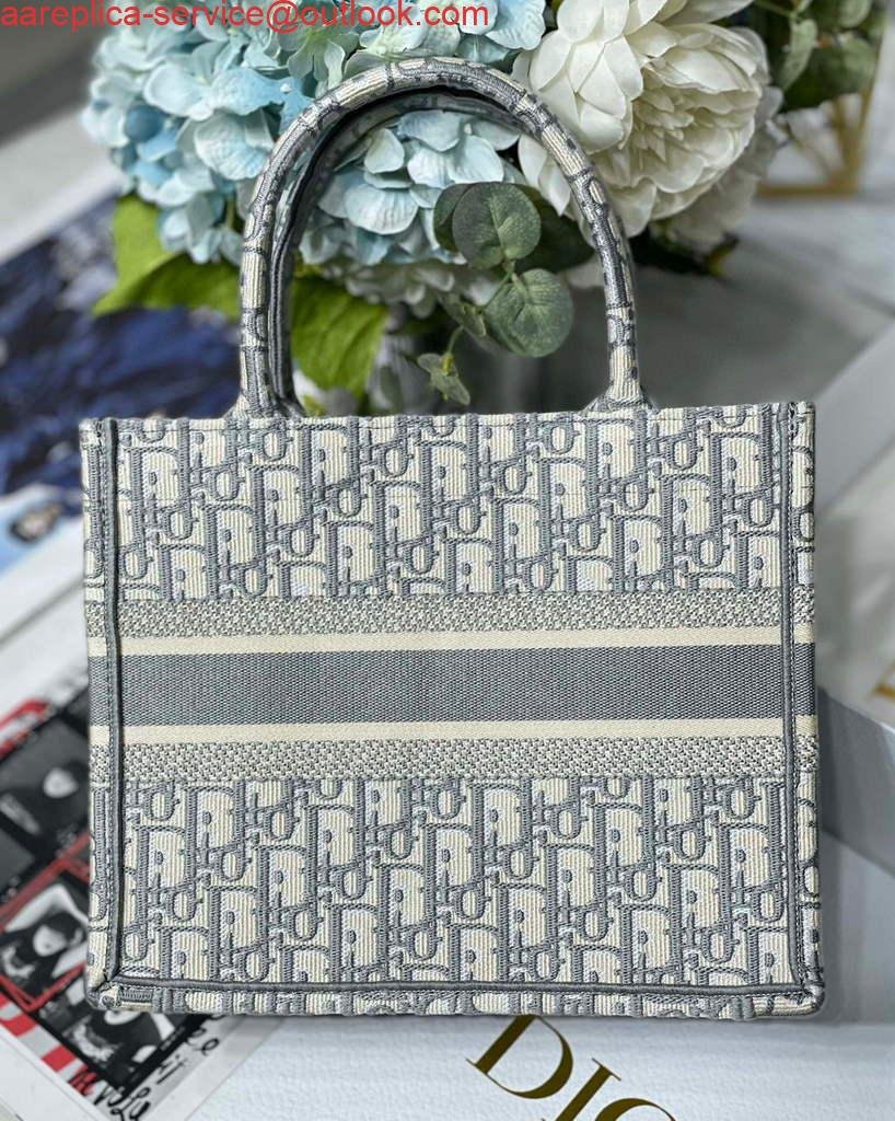 Dior Book Tote M1265 Small Dior Oblique Embroidery Gray