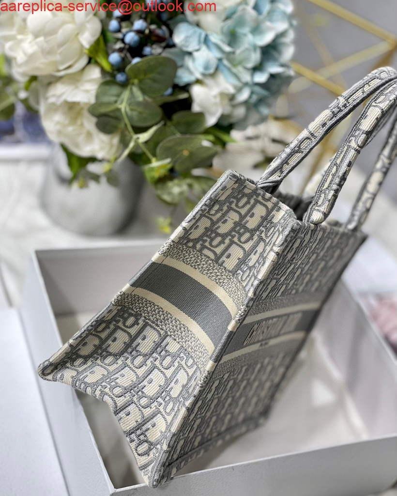 Dior Book Tote M1265 Small Dior Oblique Embroidery Gray