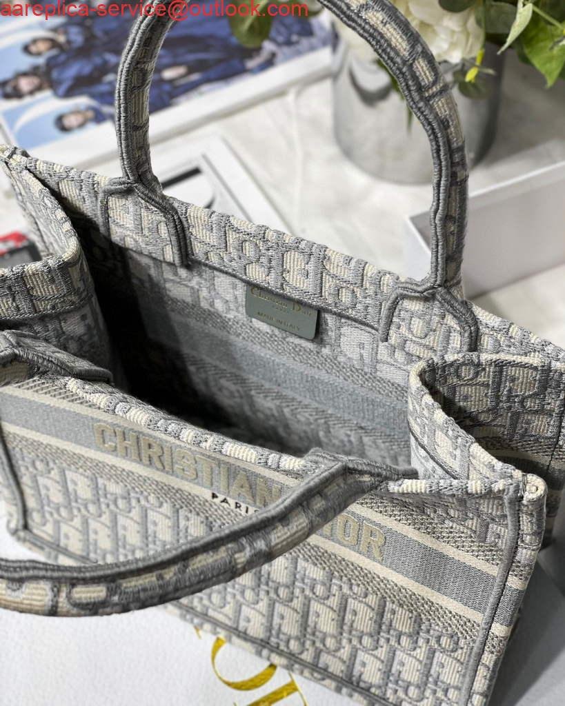 Dior Book Tote M1265 Small Dior Oblique Embroidery Gray