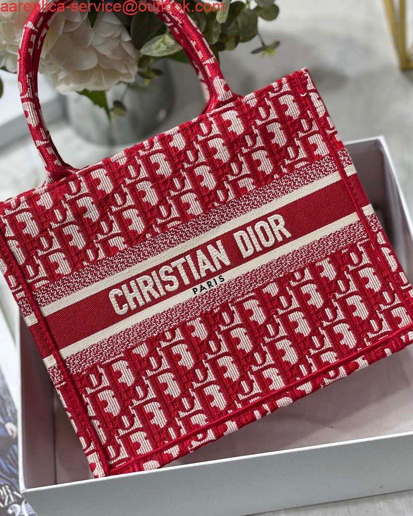 Dior Book Tote M1265 Small Dior Oblique Embroidery Red