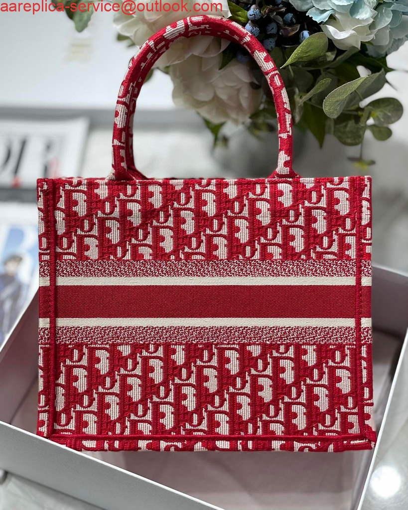Dior Book Tote M1265 Small Dior Oblique Embroidery Red