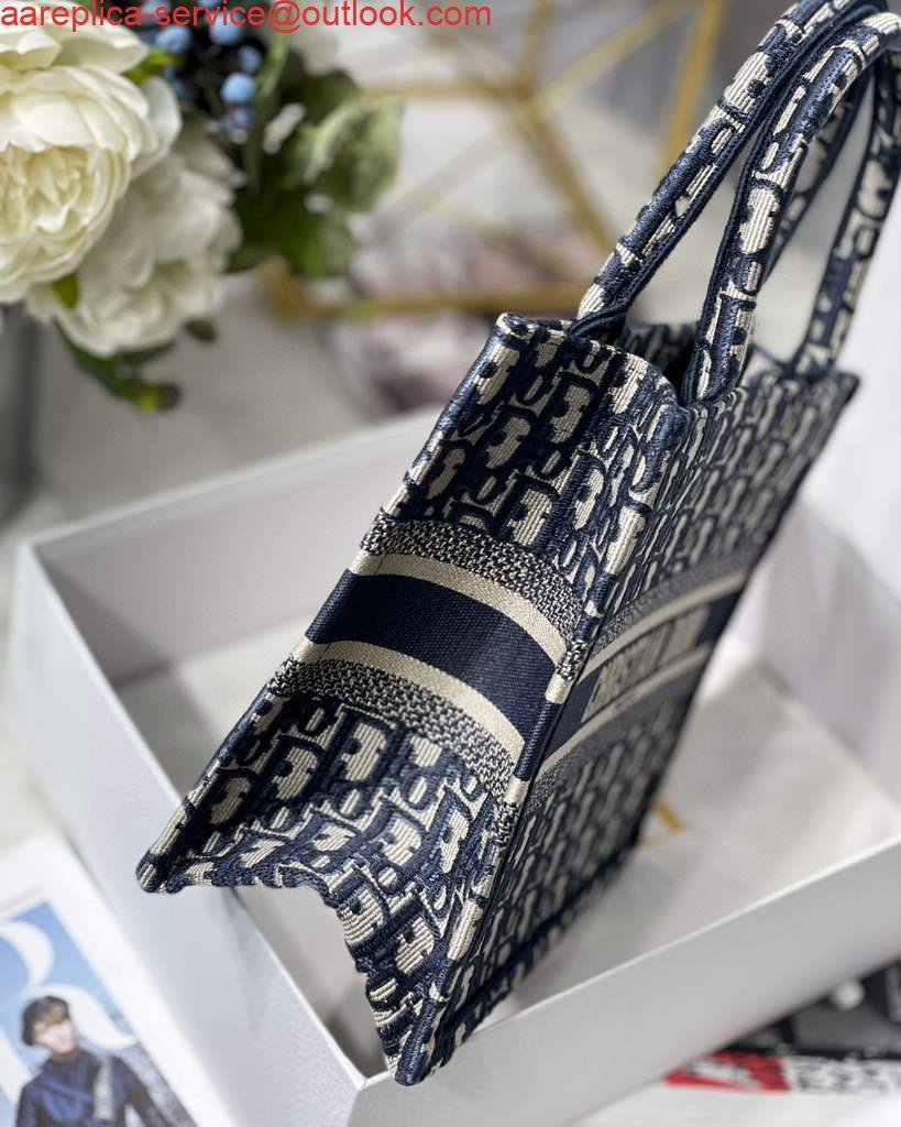 Replica Dior Book Tote M1265 Small Dior Oblique Embroidery Blue