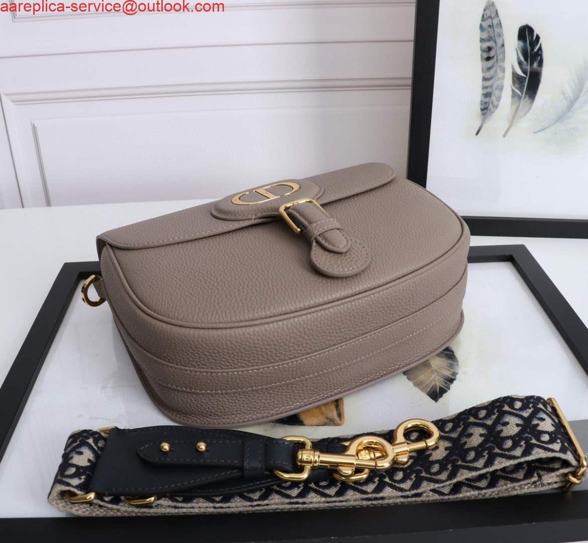 Replica Dior M9320 Large Dior Bobby Bag Warm Taupe BoxCalfskin With Blue Oblique Embroidered Strap