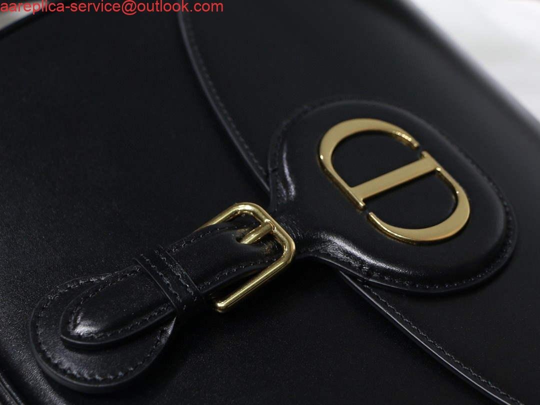 Replica Dior M9320 Large Dior Bobby Bag Black Calfskin With Blue Oblique Embroidered Strap
