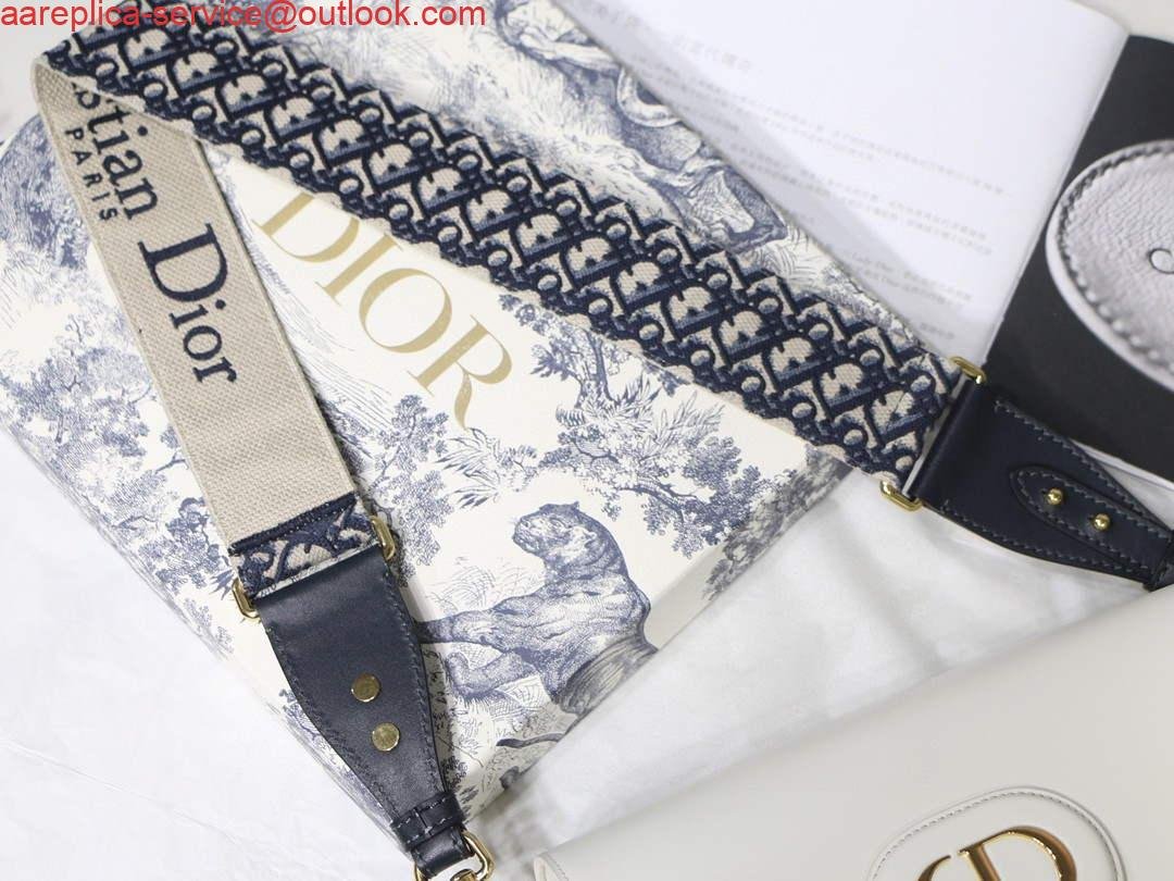 Replica Dior M9320 Large Dior Bobby Bag Latte Box Calfskin With Blue Oblique Embroidered Strap