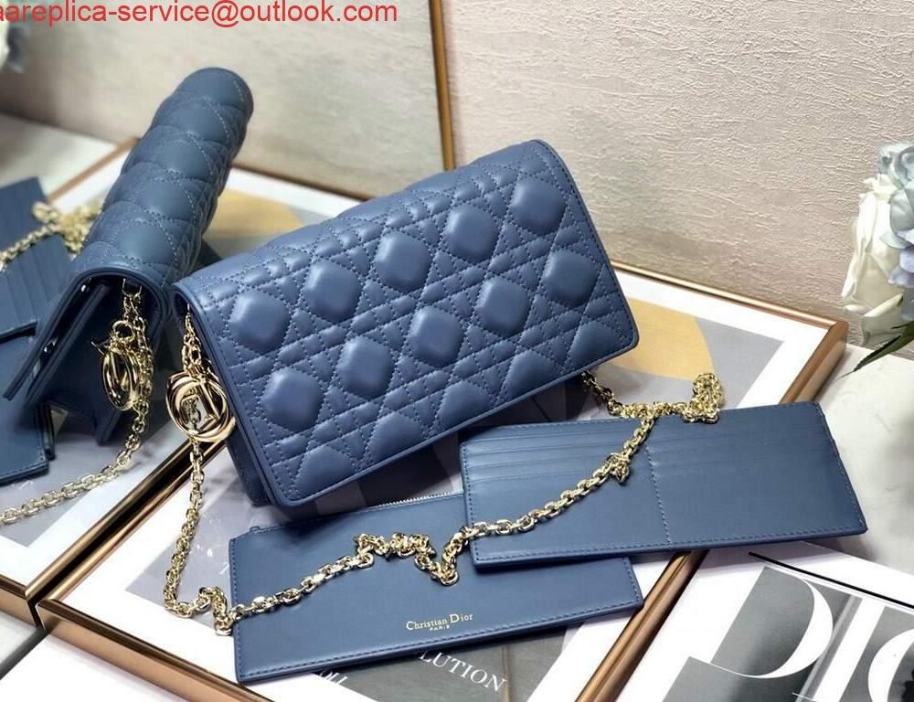Replica Dior S0204 Lady Dior Pouch Ultramatte Cannage Calfskin Blue