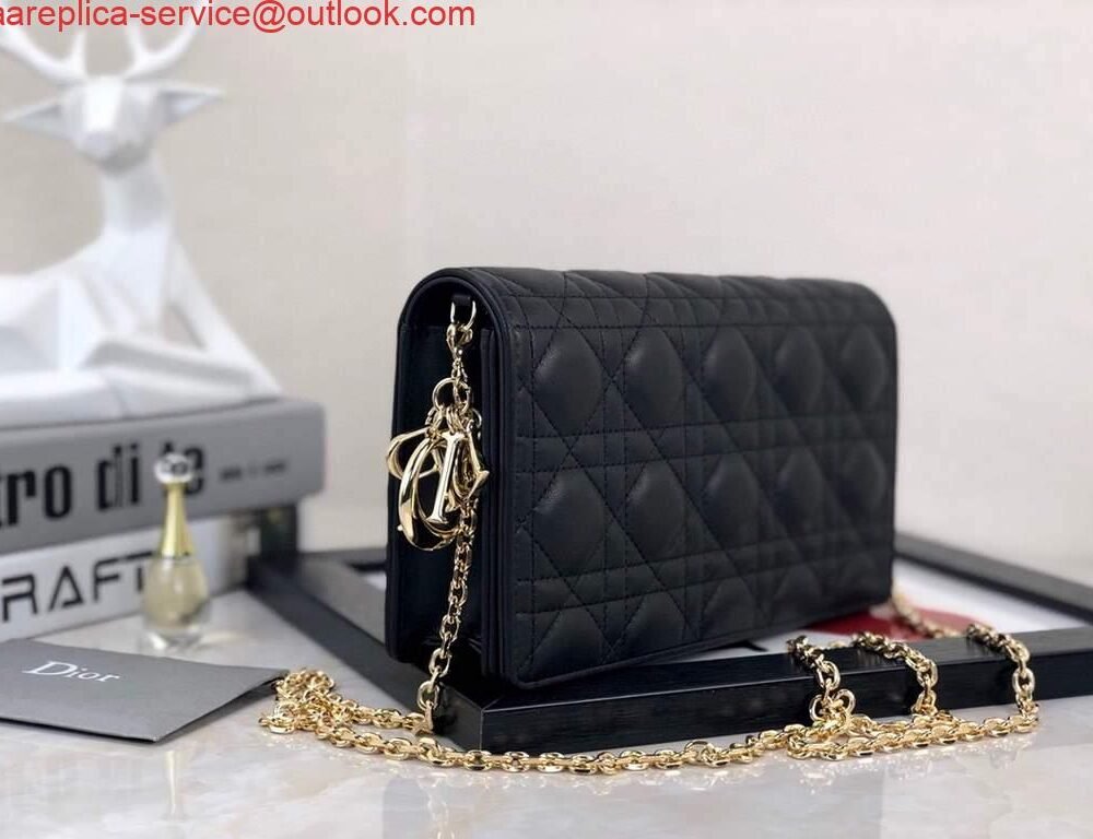 Replica Dior S0204 Lady Dior Pouch Ultramatte Cannage Calfskin Black
