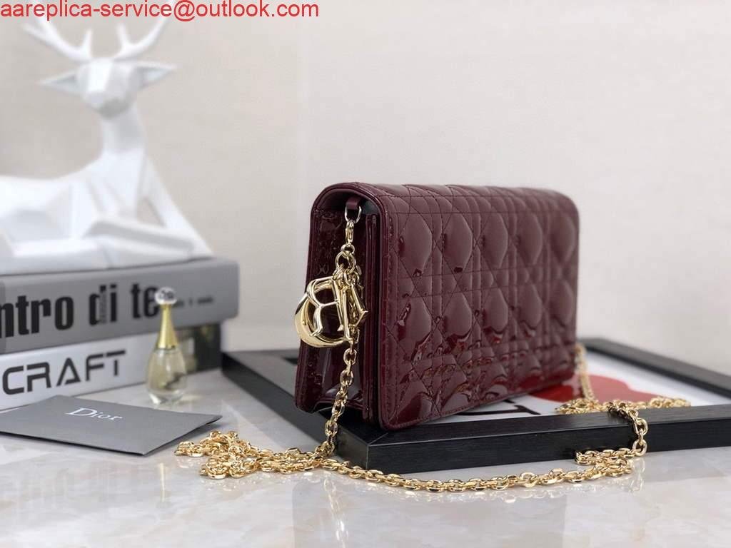 Dior S0204 Lady Dior Pouch Patent Cannage Calfskin Wine Red