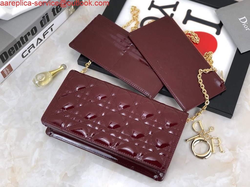 Dior S0204 Lady Dior Pouch Patent Cannage Calfskin Wine Red