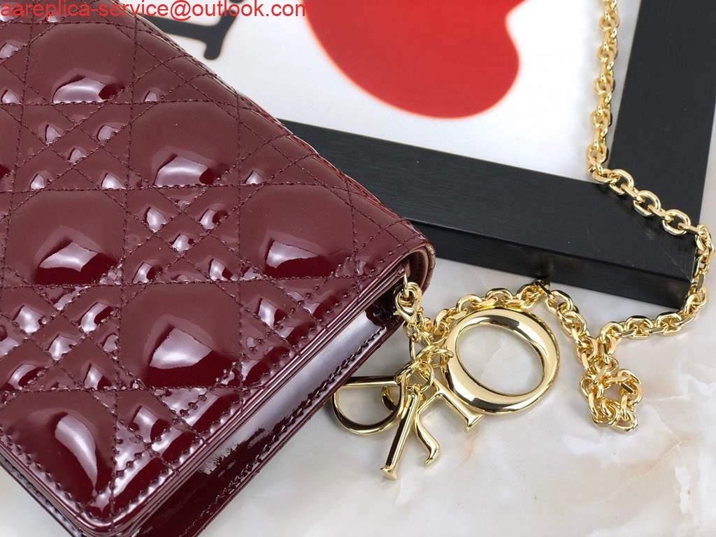 Dior S0204 Lady Dior Pouch Patent Cannage Calfskin Wine Red
