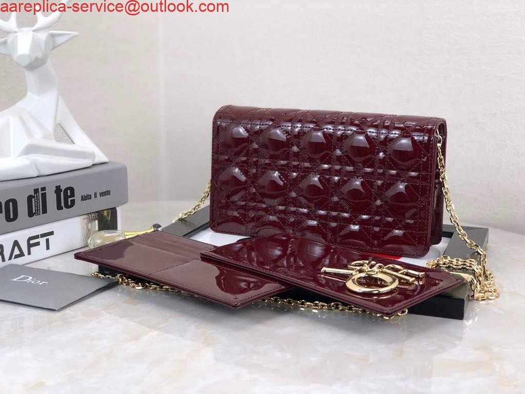 Dior S0204 Lady Dior Pouch Patent Cannage Calfskin Wine Red