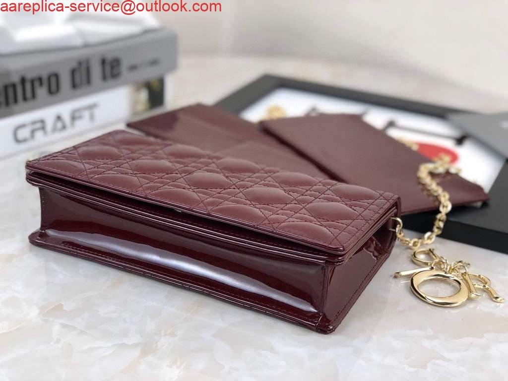 Dior S0204 Lady Dior Pouch Patent Cannage Calfskin Wine Red
