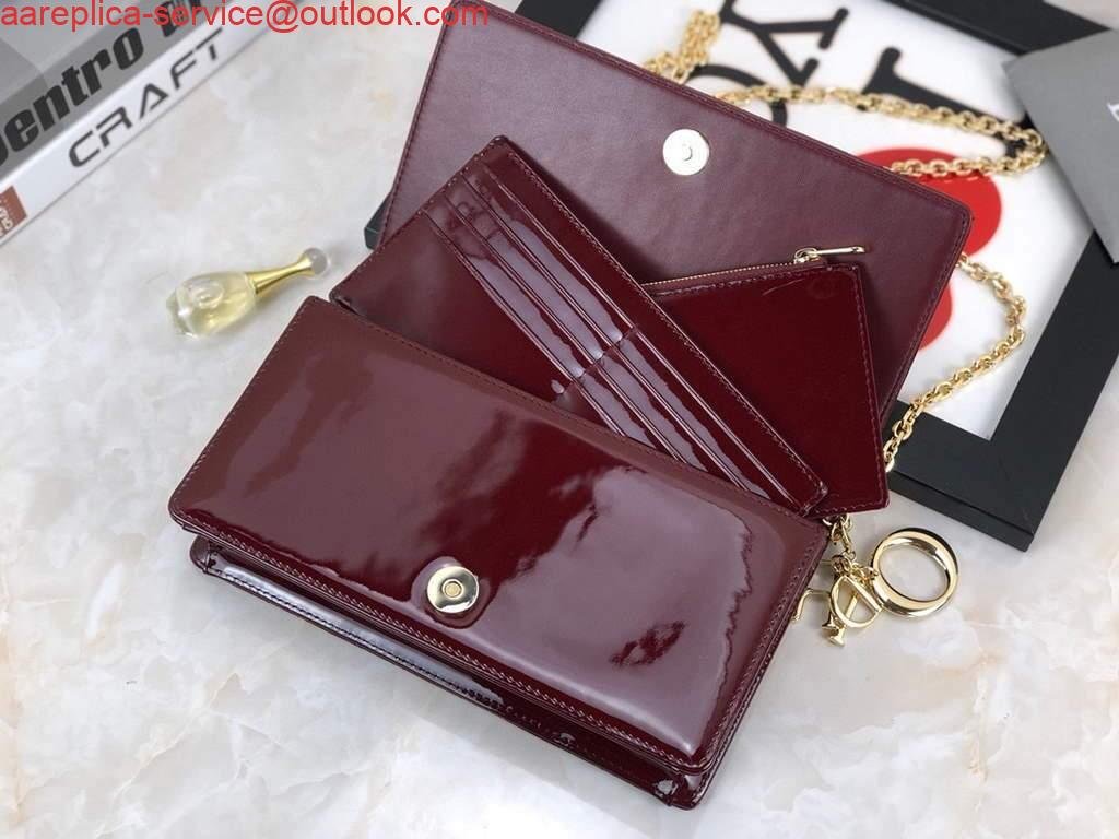 Dior S0204 Lady Dior Pouch Patent Cannage Calfskin Wine Red