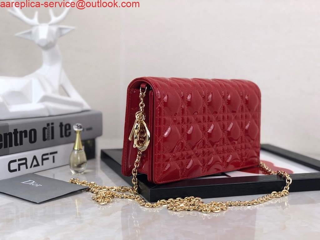 Dior S0204 Lady Dior Pouch Patent Cannage Calfskin Red