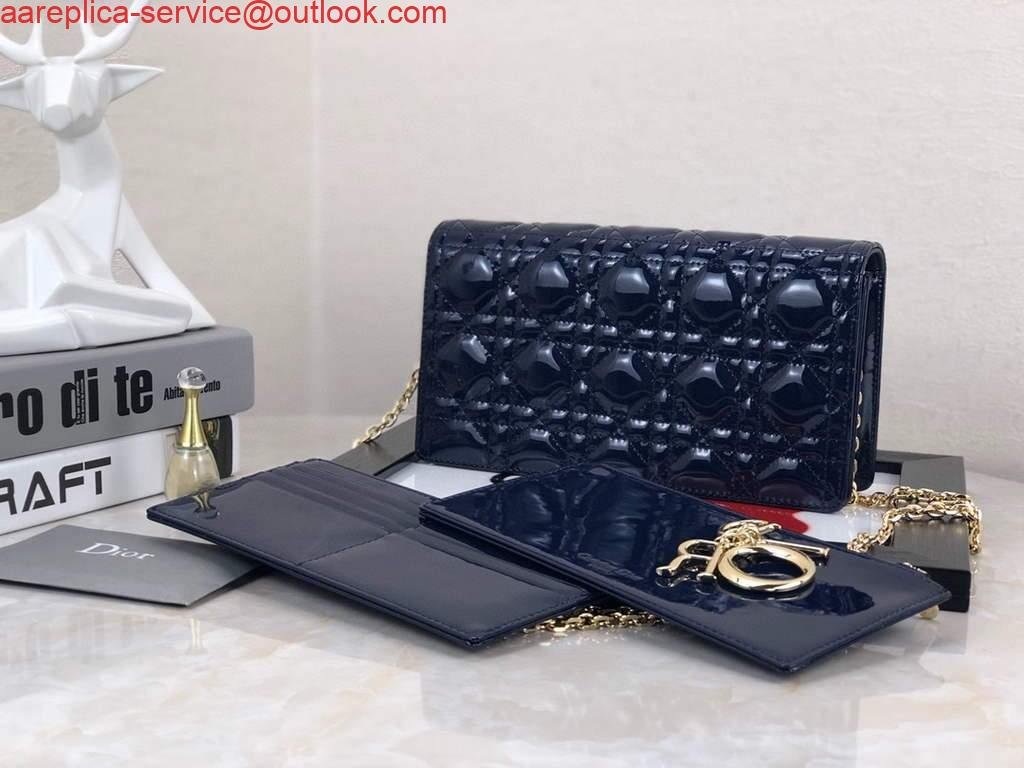 Dior S0204 Lady Dior Pouch Patent Cannage Calfskin Navy Blue
