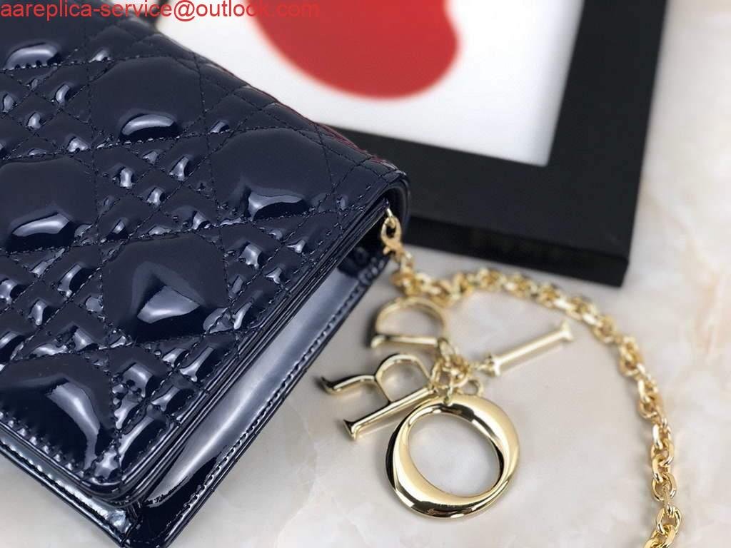 Dior S0204 Lady Dior Pouch Patent Cannage Calfskin Navy Blue
