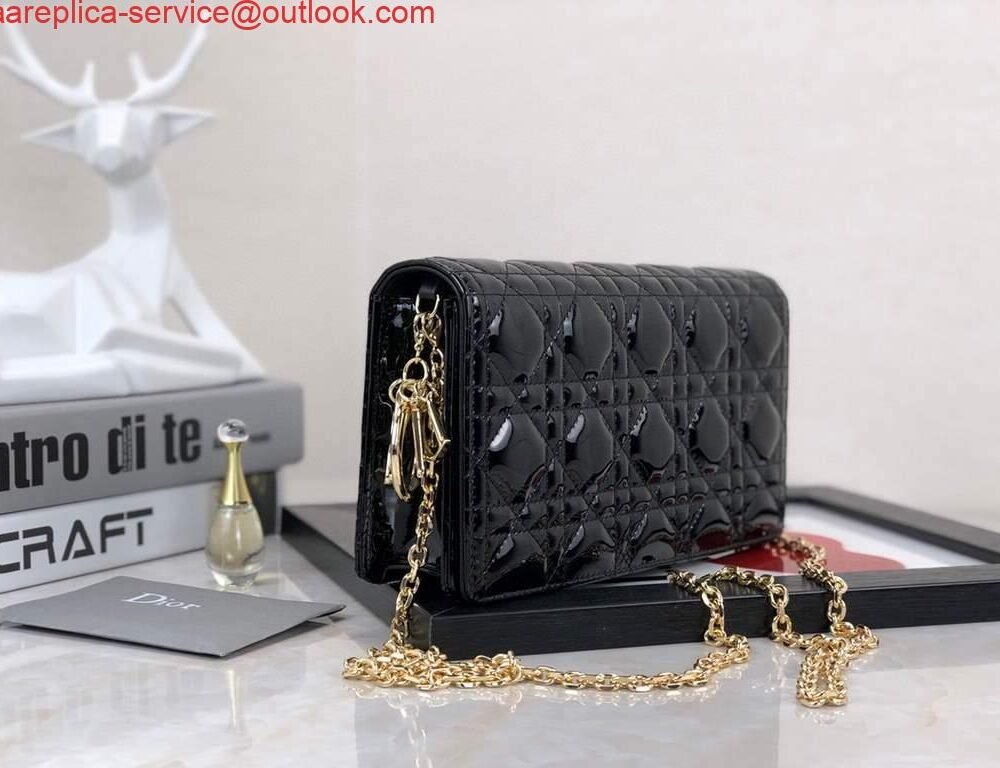 Replica Dior S0204 Lady Dior Pouch Patent Cannage Calfskin Black
