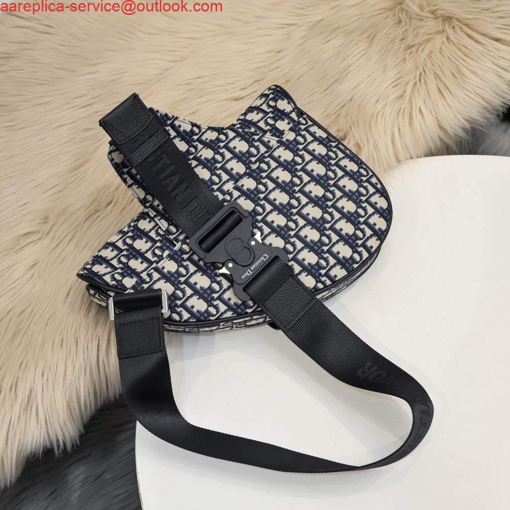 Replica Dior 1ADPO093 Saddle Men Bag Dior Oblique Jacquard Navy Blue