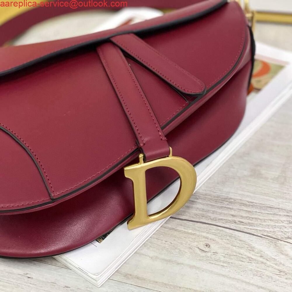 Dior M0446 Dior Saddle Bag M0447 Wine Red Goatskin Gold Hardware