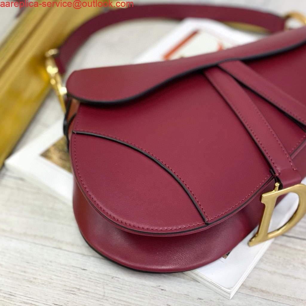 Dior M0446 Dior Saddle Bag M0447 Wine Red Goatskin Gold Hardware