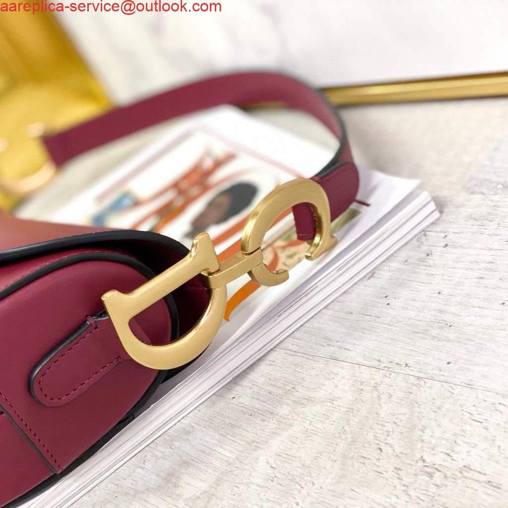 Dior M0446 Dior Saddle Bag M0447 Wine Red Goatskin Gold Hardware