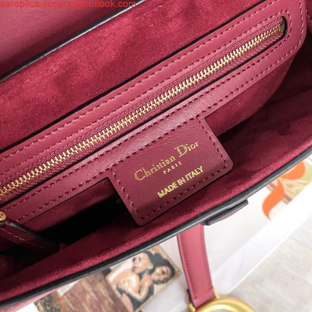 Dior M0446 Dior Saddle Bag M0447 Wine Red Goatskin Gold Hardware