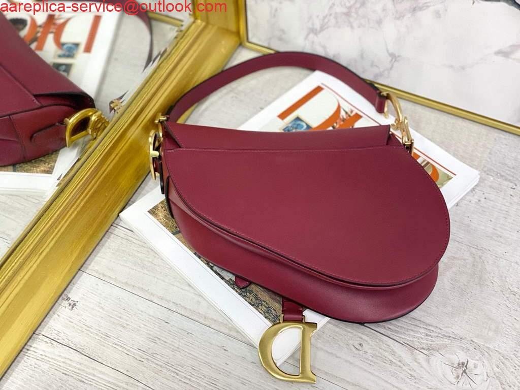 Dior M0446 Dior Saddle Bag M0447 Wine Red Goatskin Gold Hardware