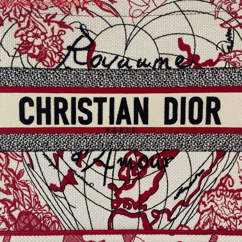 Dior M1296 Small DIOR BOOK TOTE Red and White D-Royaume d'Amour Embroidery Red and white