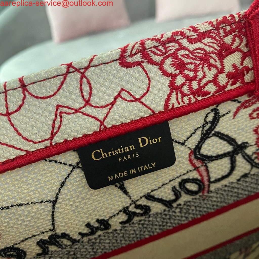 Dior M1296 Small DIOR BOOK TOTE Red and White D-Royaume d'Amour Embroidery Red and white