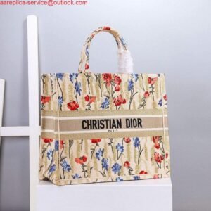 Dior M1286 Large Book Tote Beige jute fabric with Union motif embroidery
