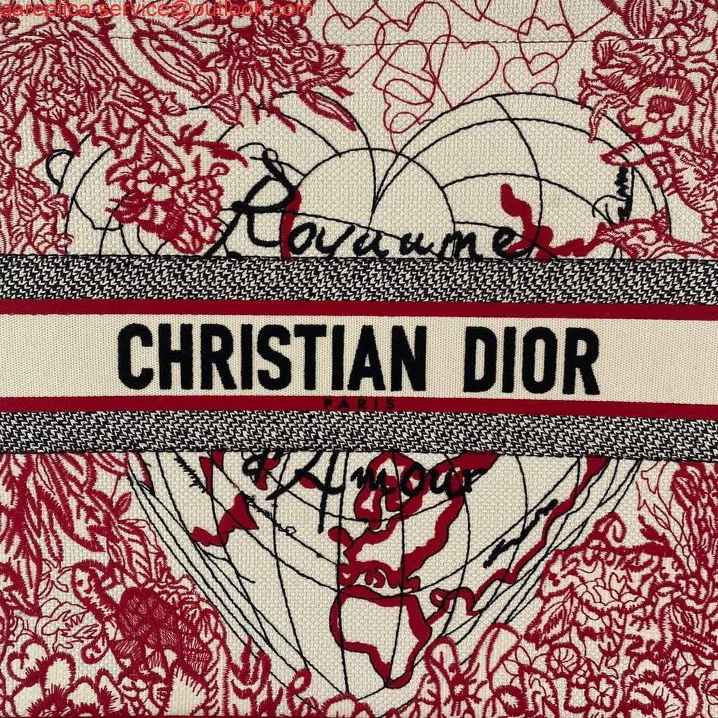 Dior M1286 DIORAMOUR DIOR BOOK TOTE Red and White D-Royaume d'Amour Embroidery