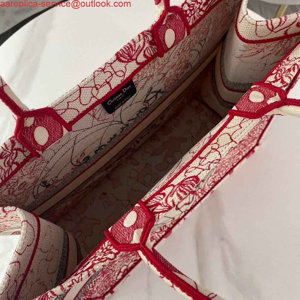 Dior M1286 DIORAMOUR DIOR BOOK TOTE Red and White D-Royaume d'Amour Embroidery