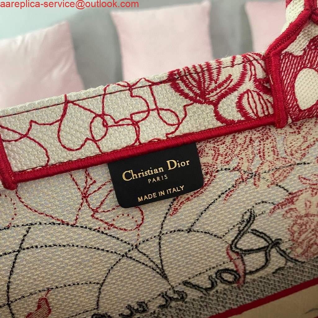 Dior M1286 DIORAMOUR DIOR BOOK TOTE Red and White D-Royaume d'Amour Embroidery