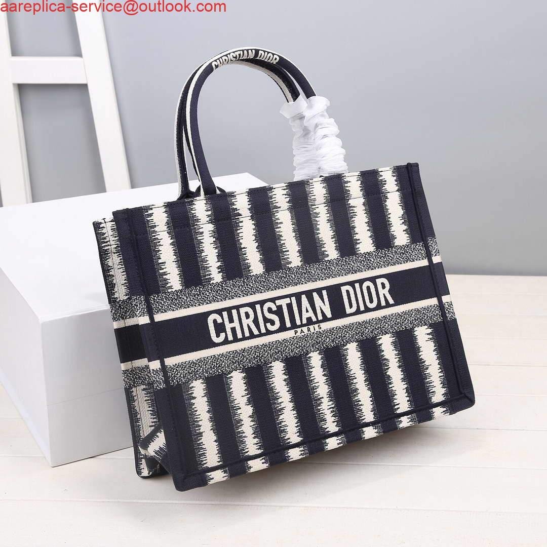 Dior M1286 Dior Book Tote small Blue D-Stripes Embroidery