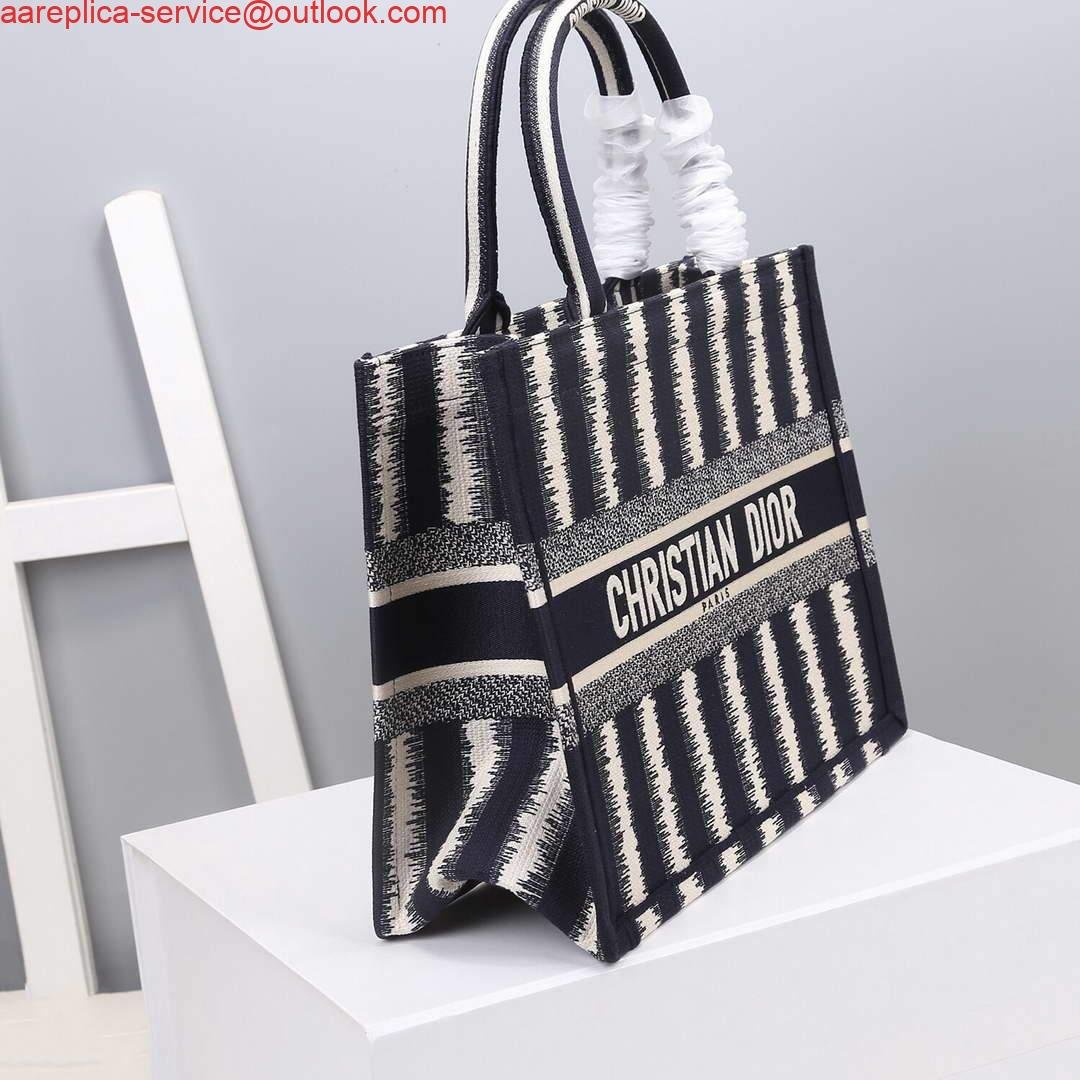 Dior M1286 Dior Book Tote small Blue D-Stripes Embroidery