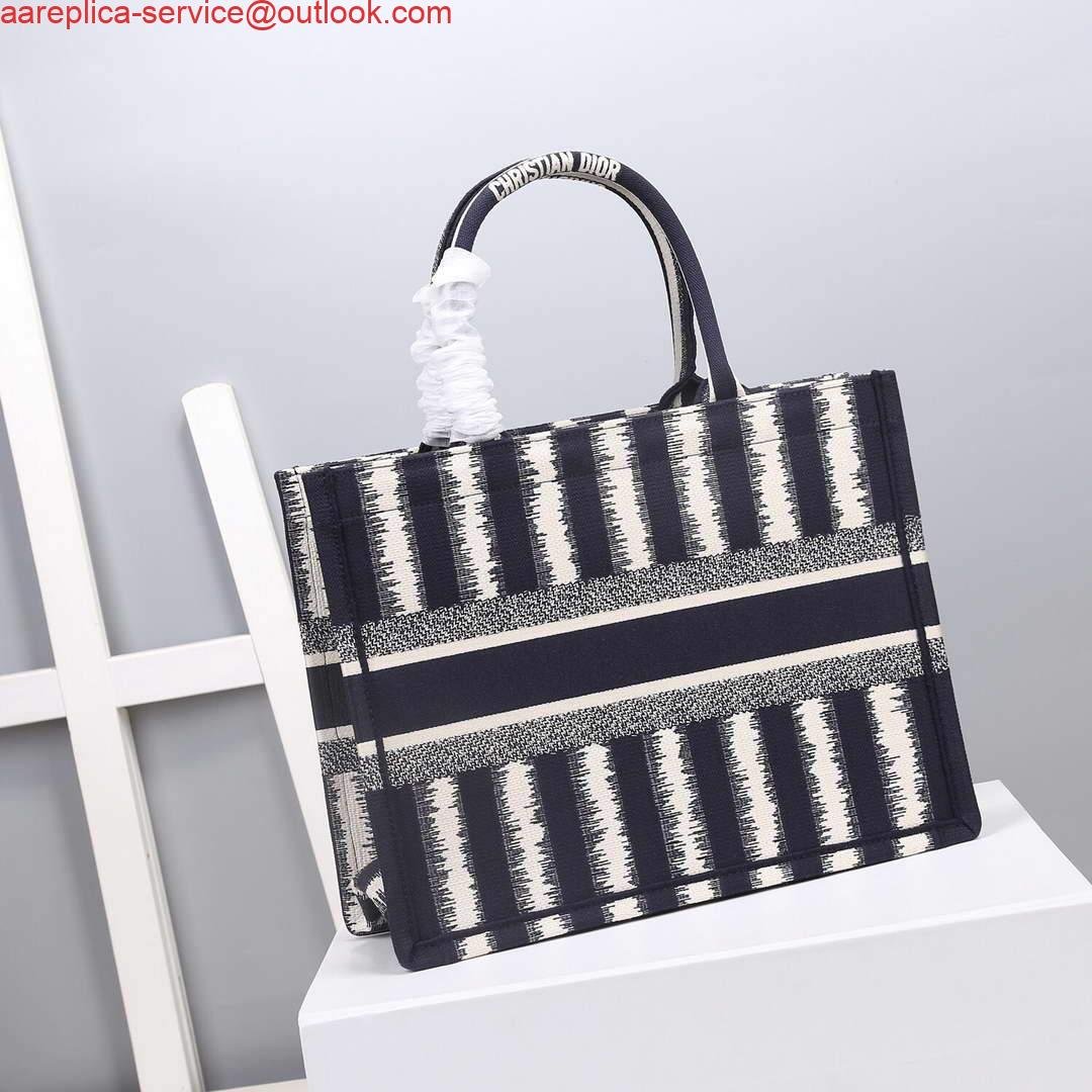 Dior M1286 Dior Book Tote small Blue D-Stripes Embroidery