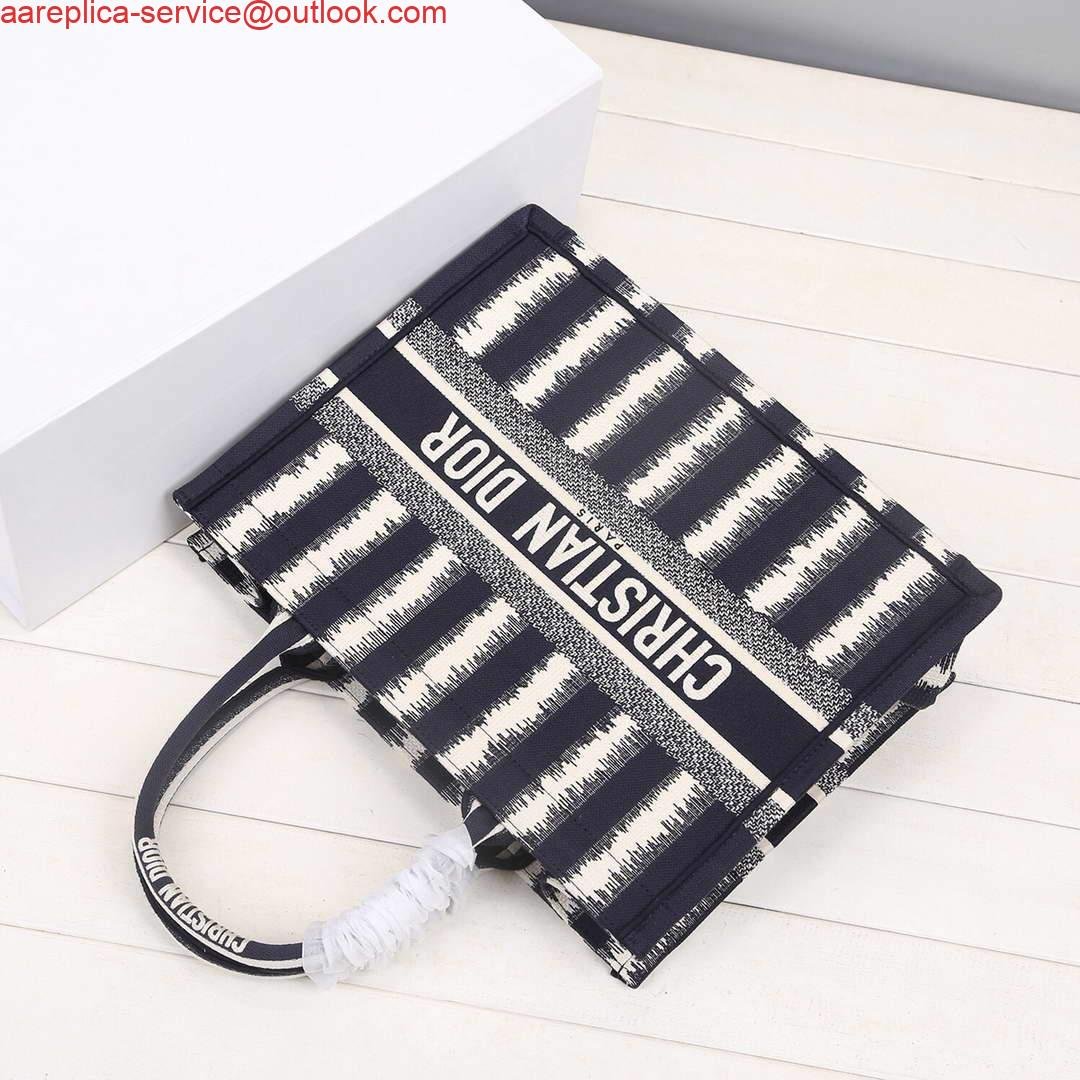 Dior M1286 Dior Book Tote small Blue D-Stripes Embroidery