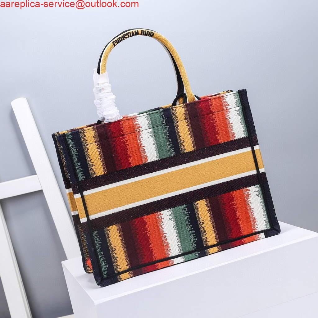 Dior M1286 Dior Book Tote Red Multicolor D-Stripes Embroidery